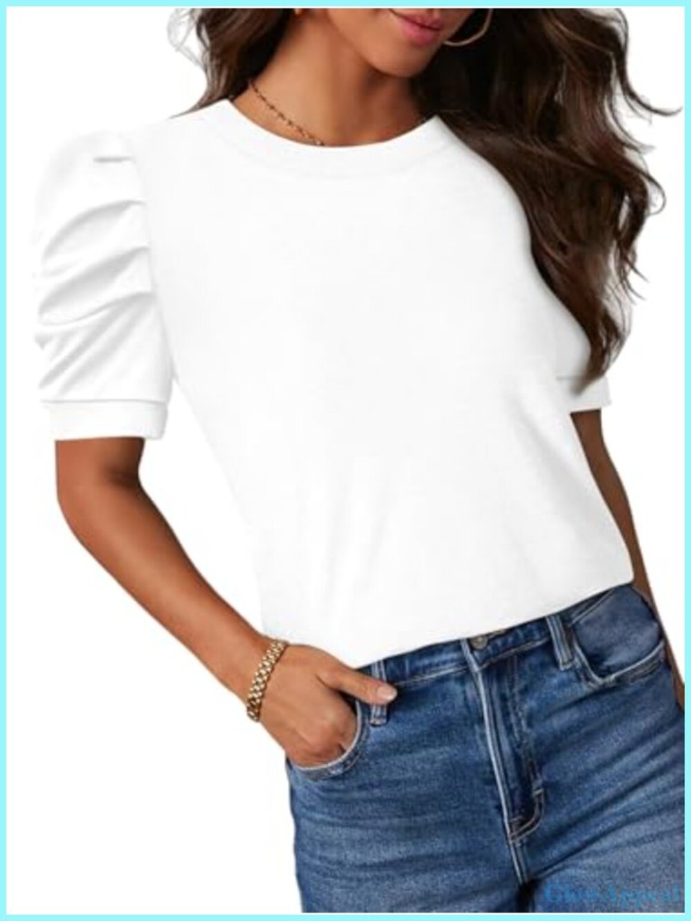 Puff Short Sleeve Crew Neck T Shirt Loose Fit Tunic Casual Summer Top